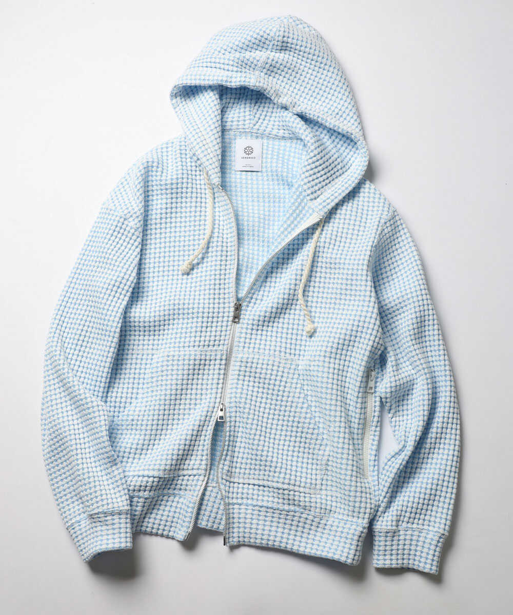 リラックス フルジップ ワッフルパーカ
