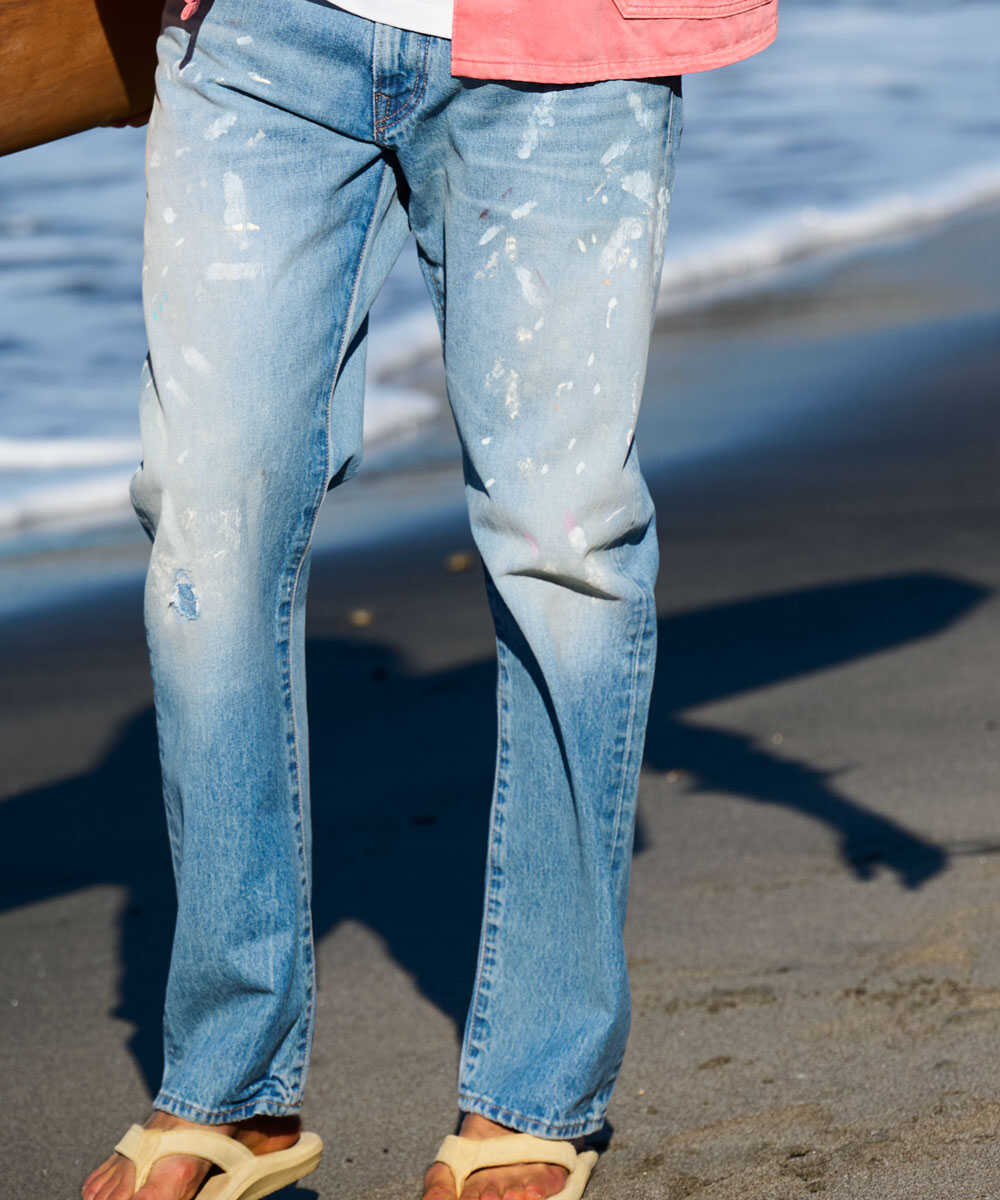 ウォッシュ加工 ストレートデニムパンツ