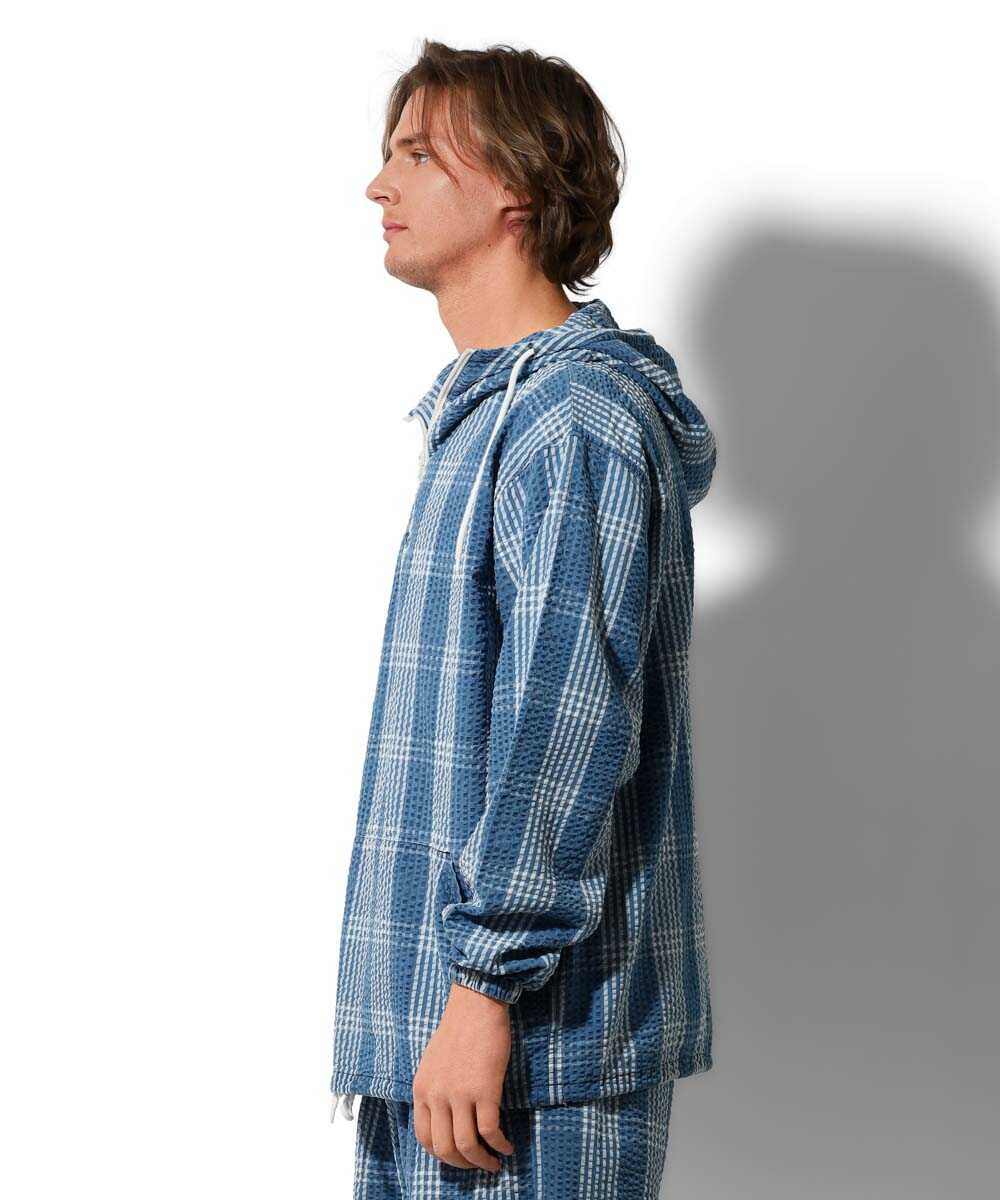 別注限定 インディゴ シアサッカー シャツパーカ