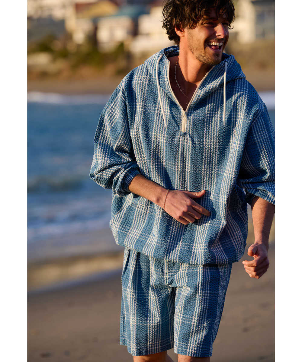 別注限定 インディゴ シアサッカー シャツパーカ