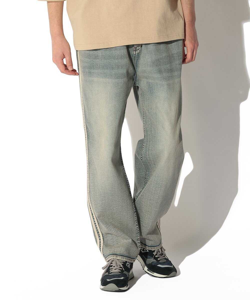 "ガムストレッチ デニム" サイドライン ワイドデニムパンツ