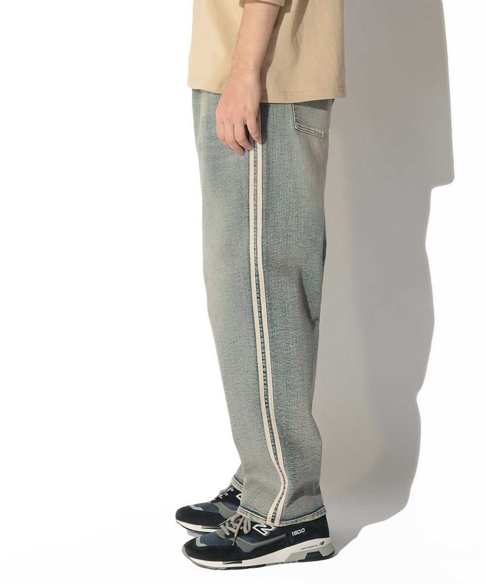 "ガムストレッチ デニム" サイドライン ワイドデニムパンツ
