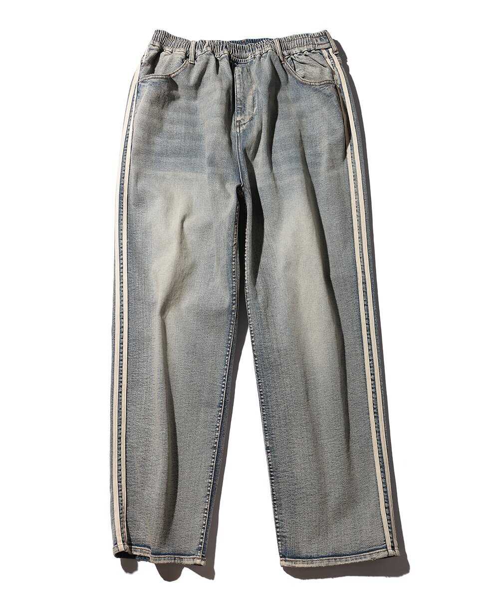 "ガムストレッチ デニム" サイドライン ワイドデニムパンツ