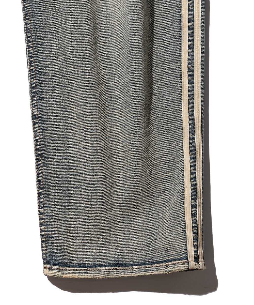 "ガムストレッチ デニム" サイドライン ワイドデニムパンツ