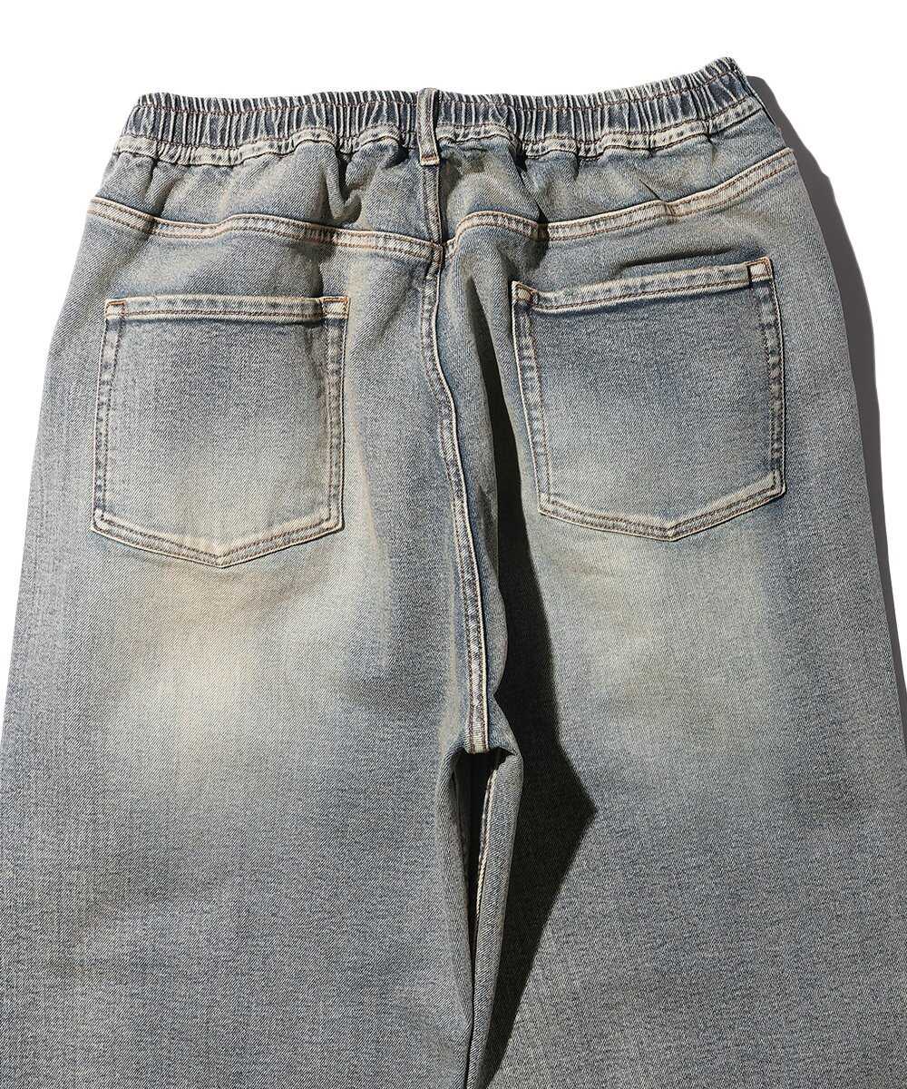 "ガムストレッチ デニム" サイドライン ワイドデニムパンツ