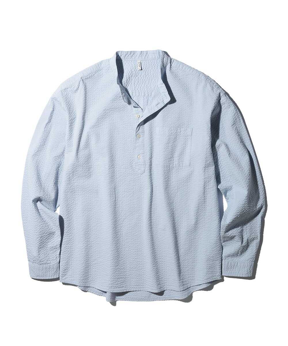 シアサッカー バンドカラーシャツ