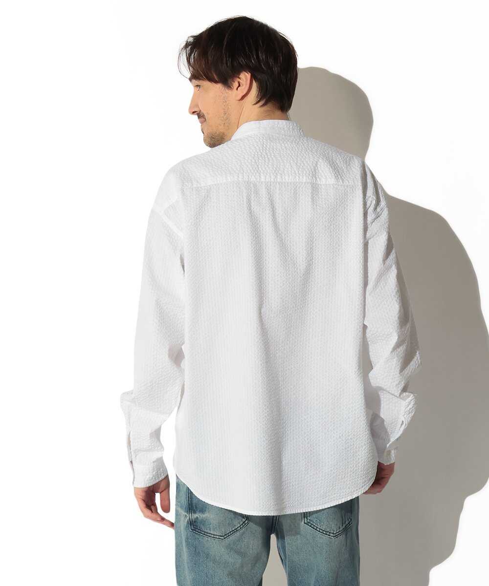 シアサッカー バンドカラーシャツ