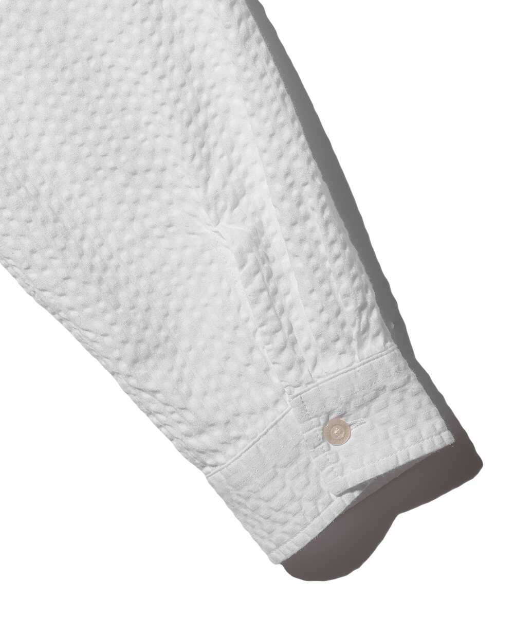 シアサッカー バンドカラーシャツ