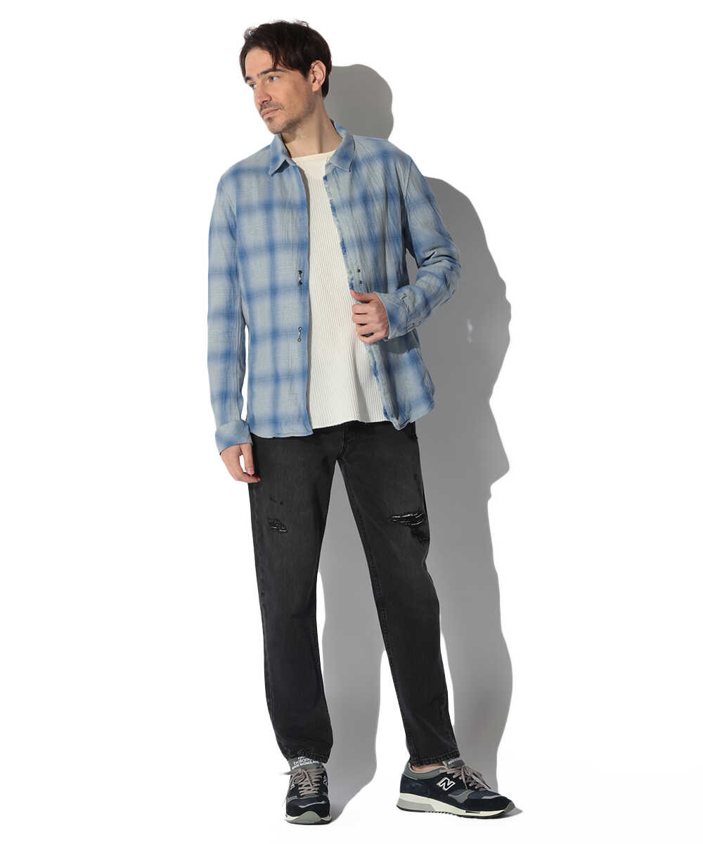 2ホック チェックシャツ 