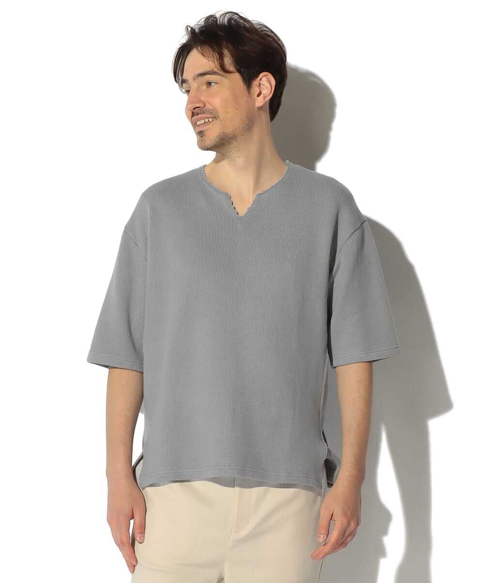 クォーターニット キーネック5分袖Tシャツ