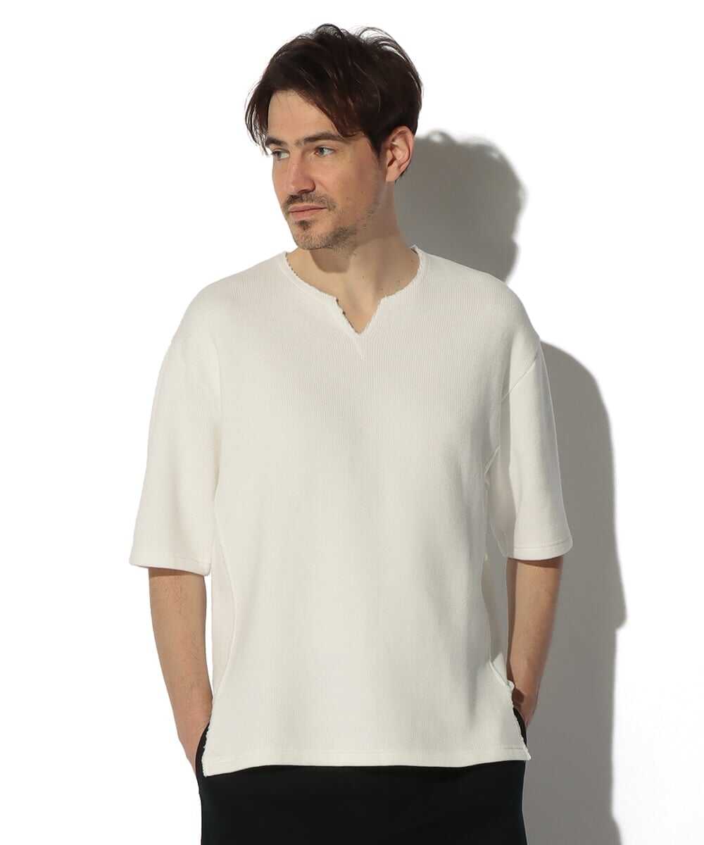 クォーターニット キーネック5分袖Tシャツ