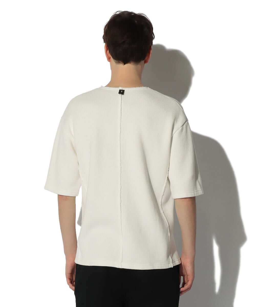 クォーターニット キーネック5分袖Tシャツ