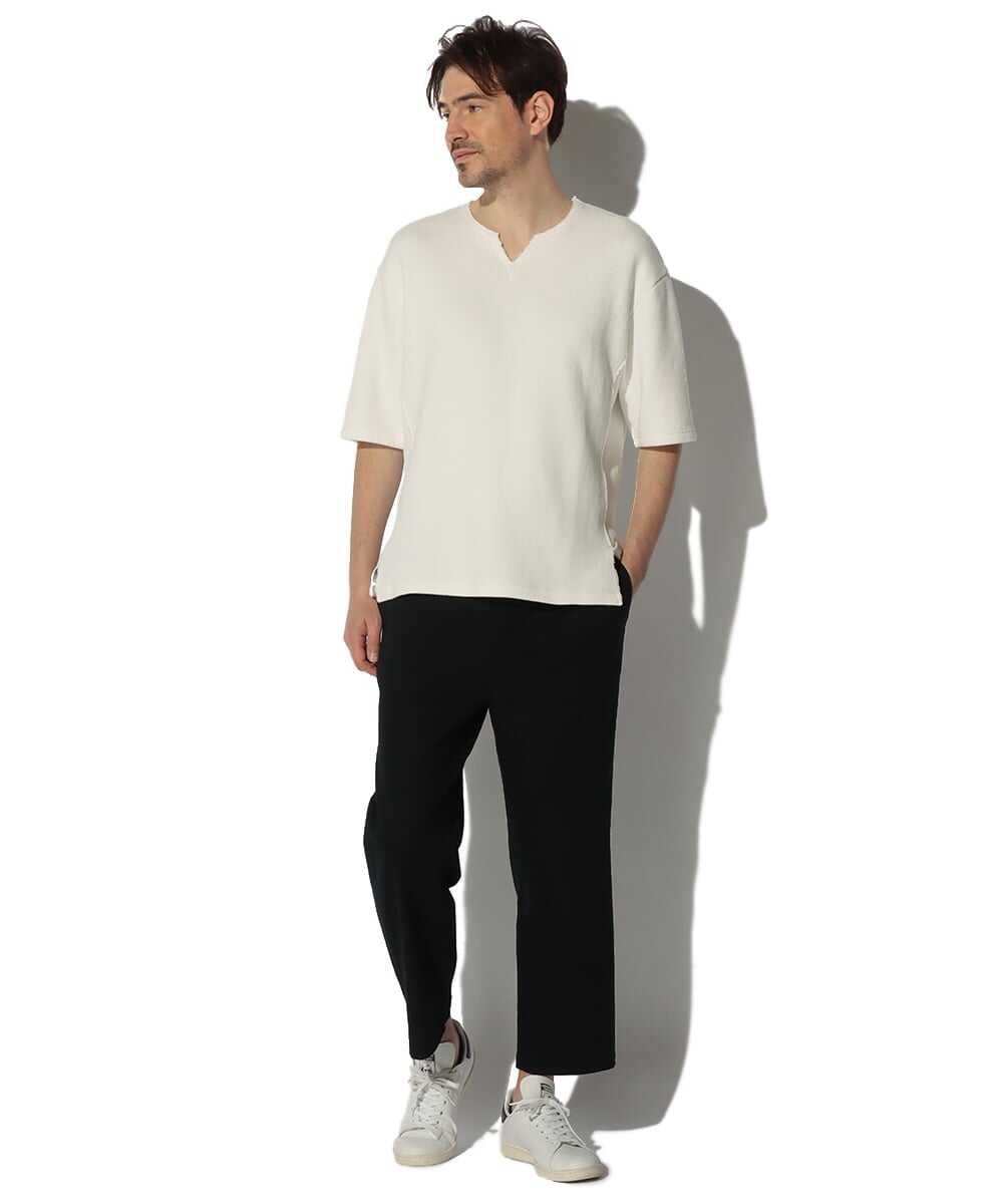 クォーターニット キーネック5分袖Tシャツ