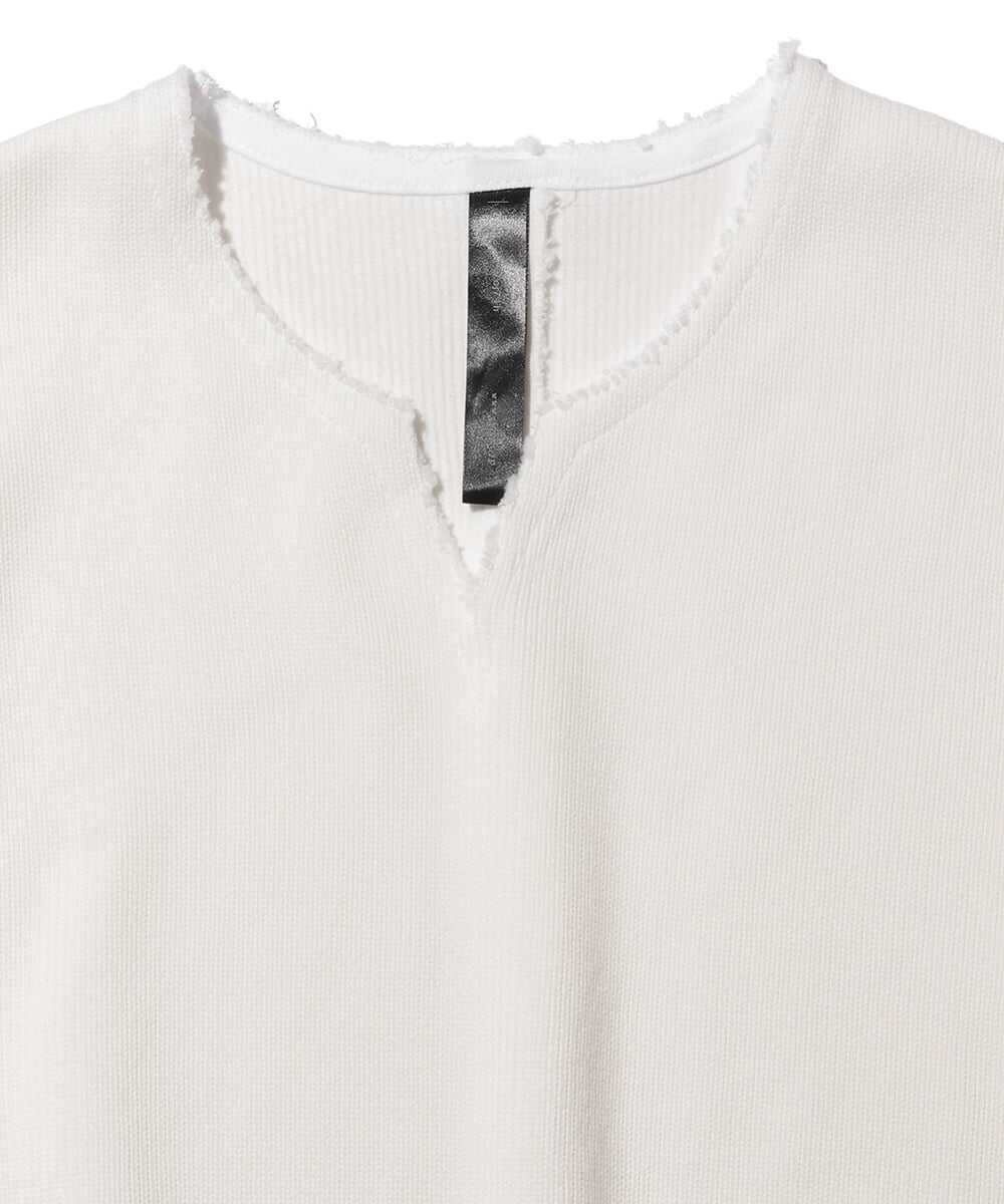 クォーターニット キーネック5分袖Tシャツ