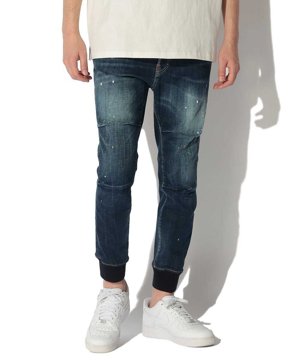 ウォッシュ加工 トラックデニムパンツ