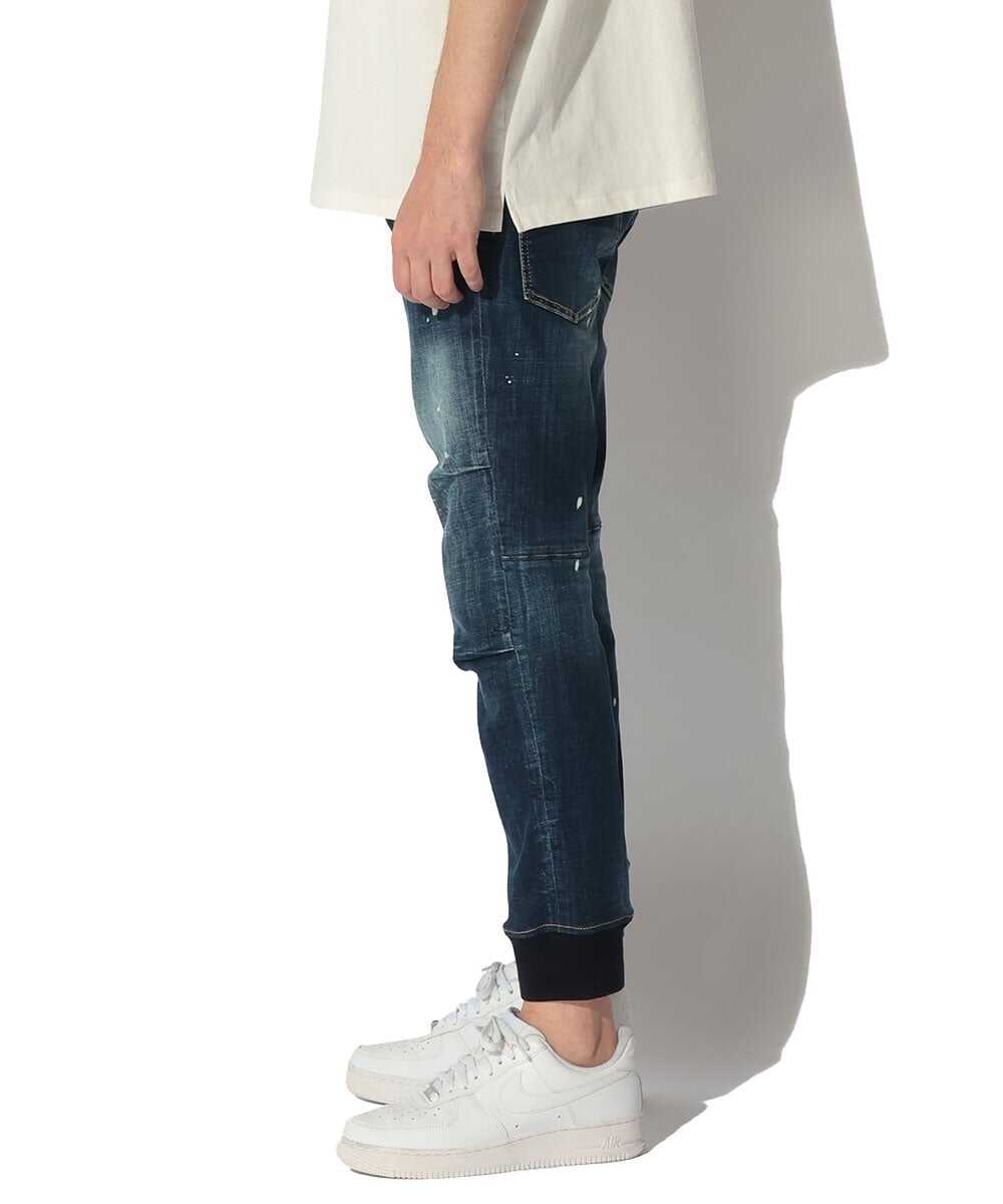 ウォッシュ加工 トラックデニムパンツ