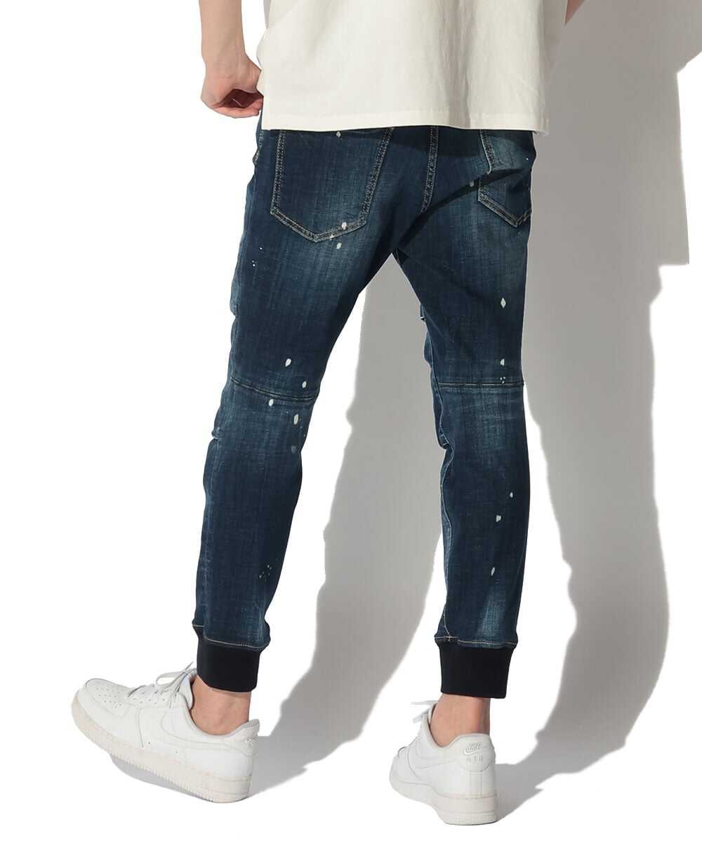 ウォッシュ加工 トラックデニムパンツ