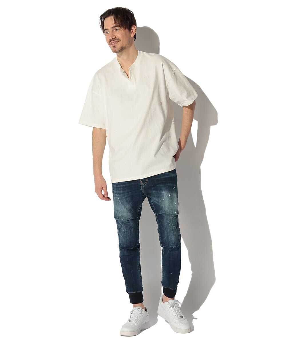 ウォッシュ加工 トラックデニムパンツ