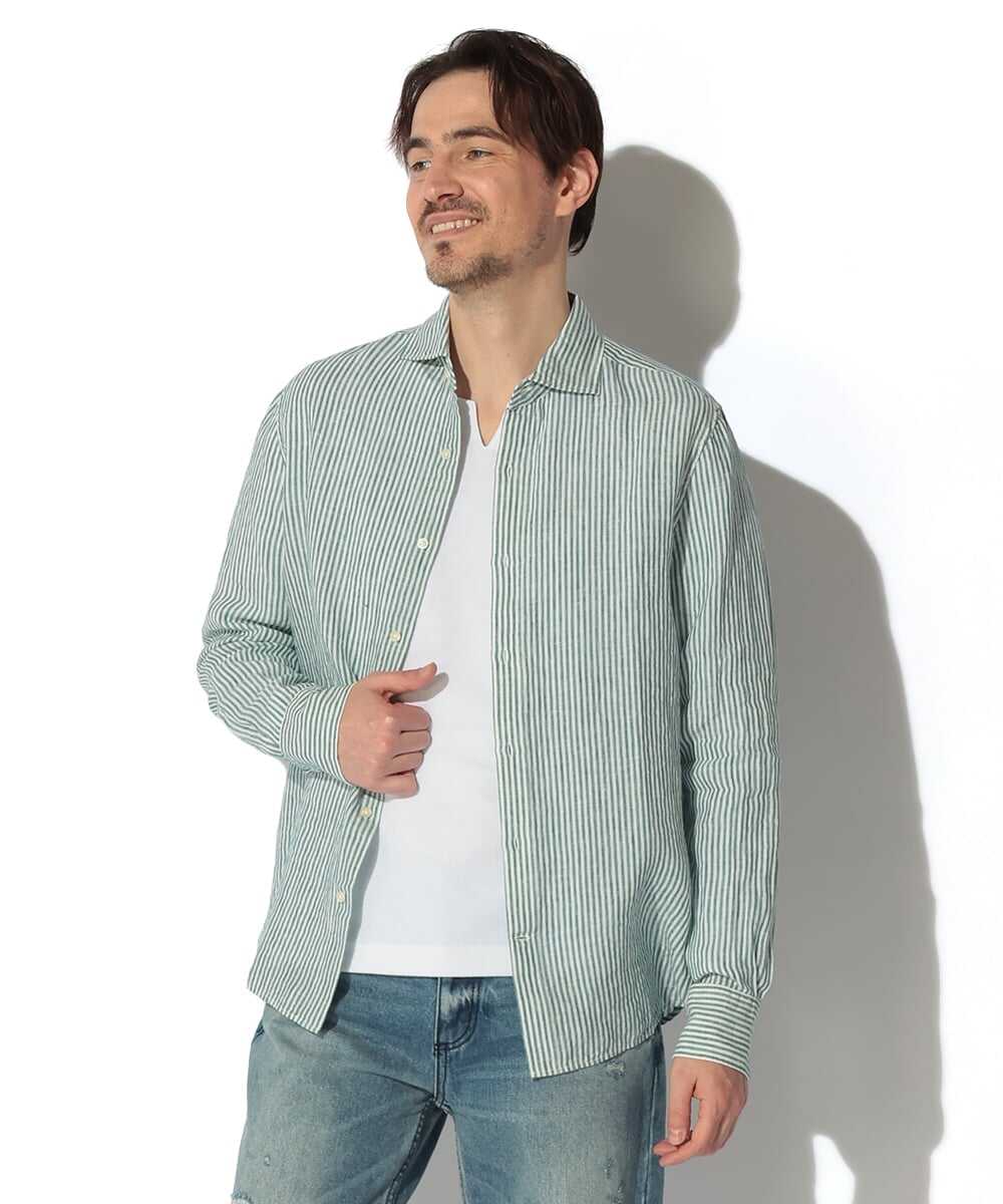  ALFRED/アルフレッド ストライプリネンシャツ