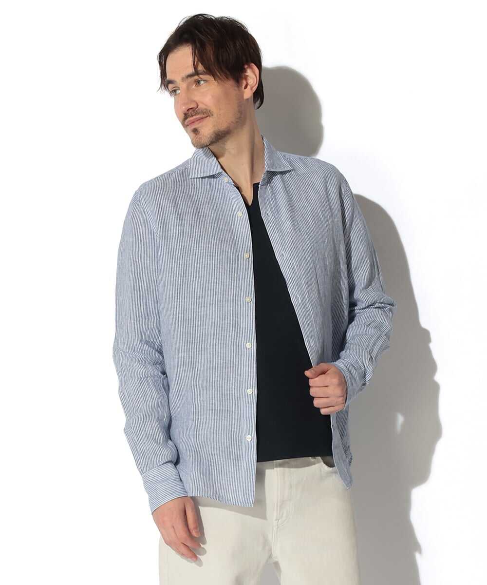  ALFRED/アルフレッド ストライプリネンシャツ