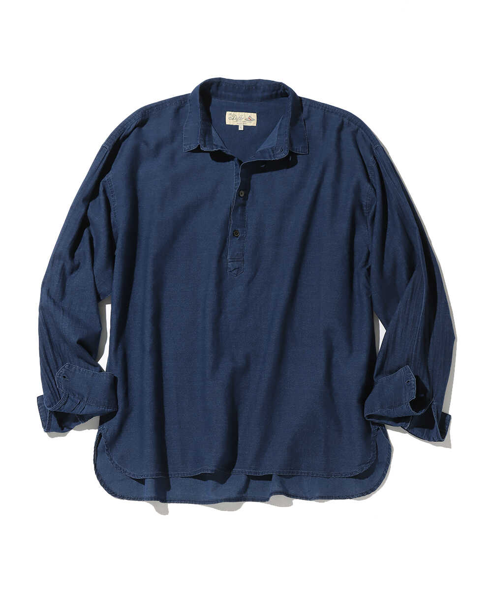 シアーデニム プルオーバー ショートカラーシャツ