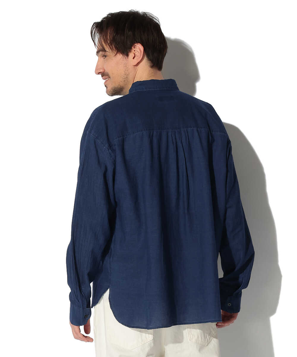 シアーデニム プルオーバー ショートカラーシャツ