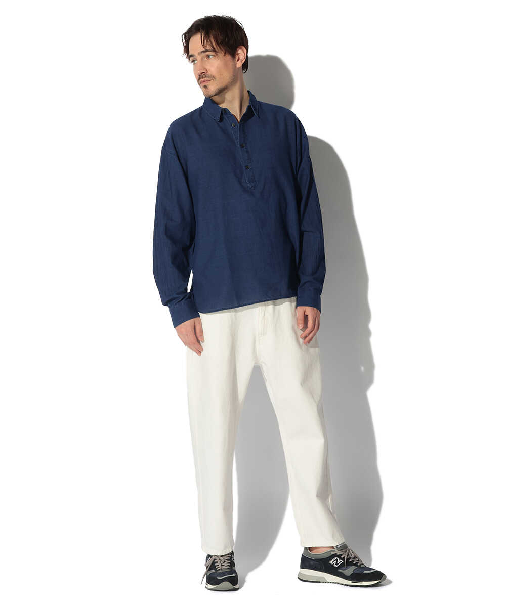 シアーデニム プルオーバー ショートカラーシャツ