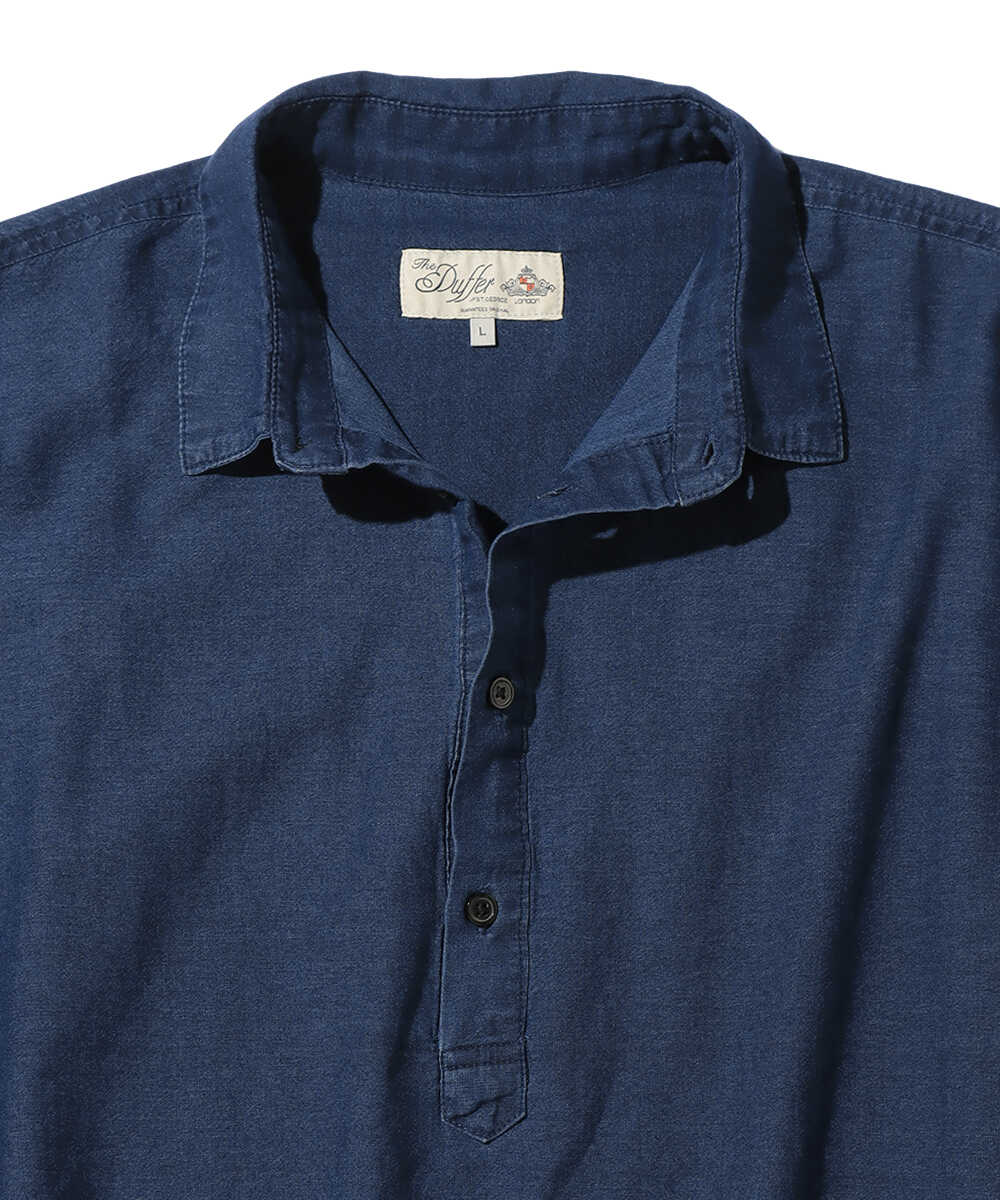 シアーデニム プルオーバー ショートカラーシャツ