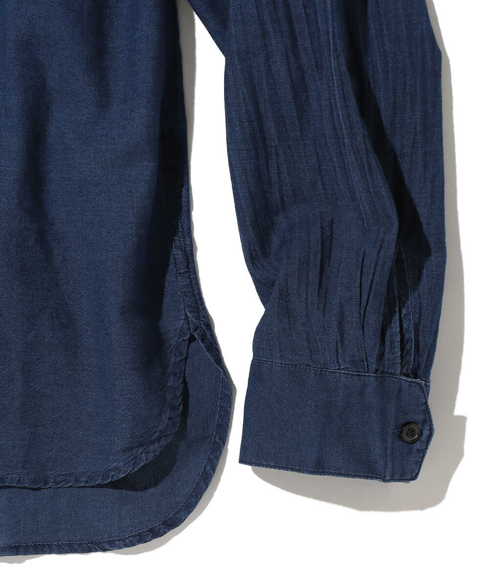 シアーデニム プルオーバー ショートカラーシャツ