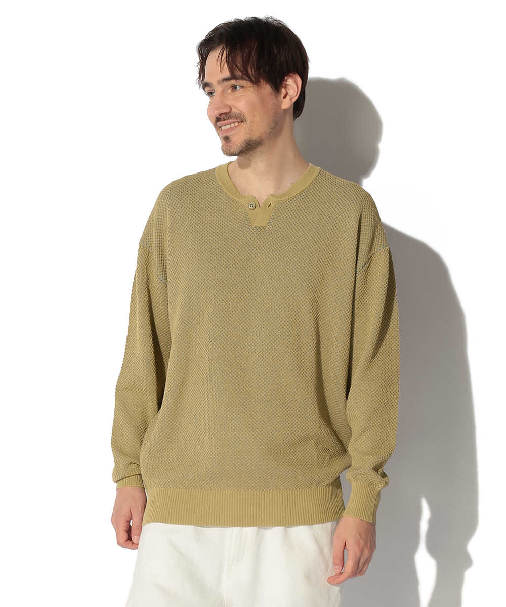 メッシュニット ヘンリーネック