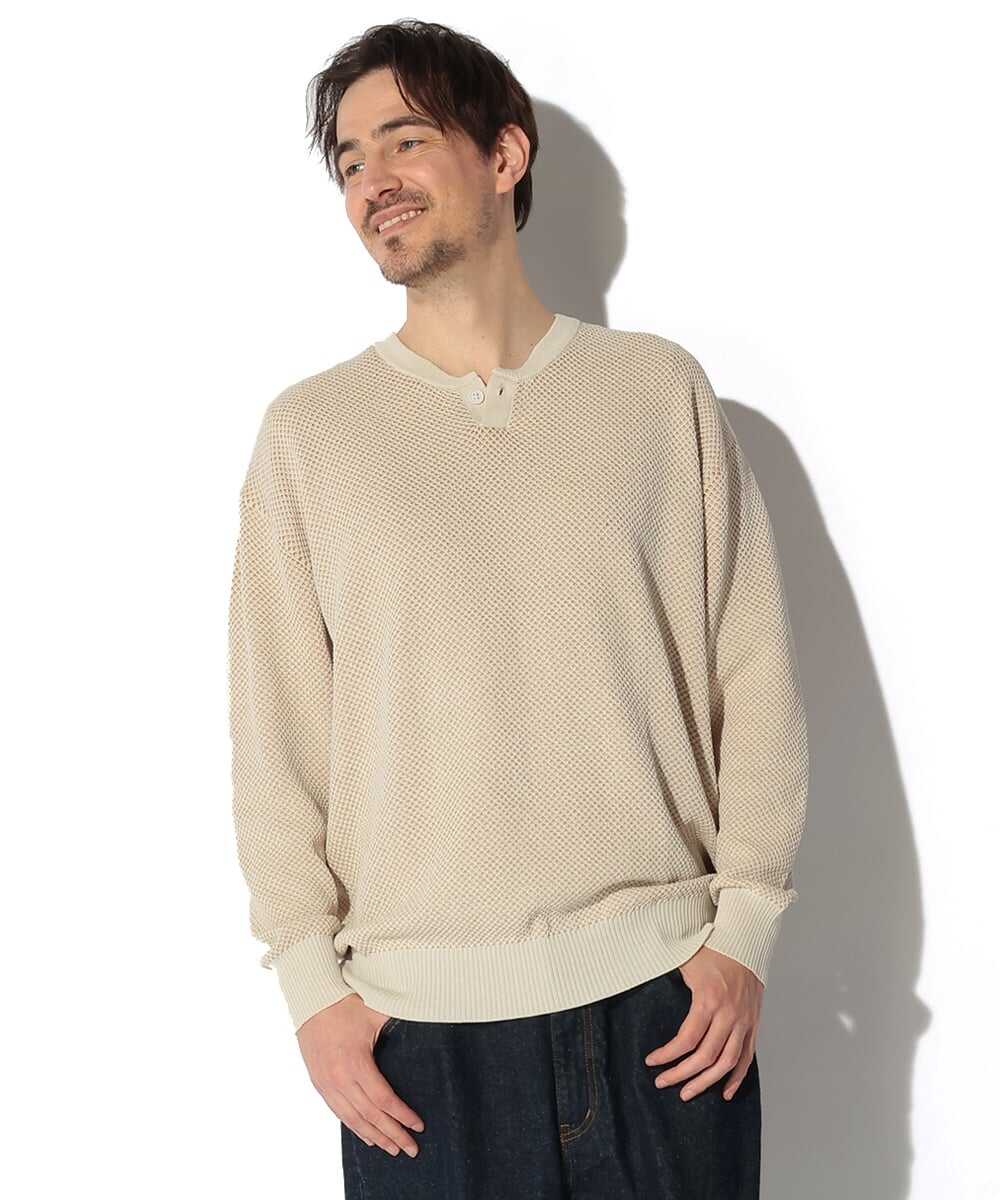 メッシュニット ヘンリーネック