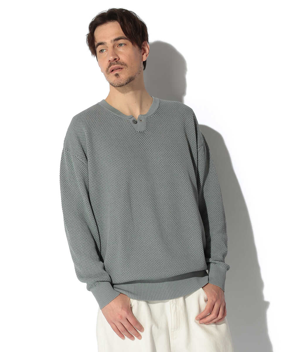 メッシュニット ヘンリーネック
