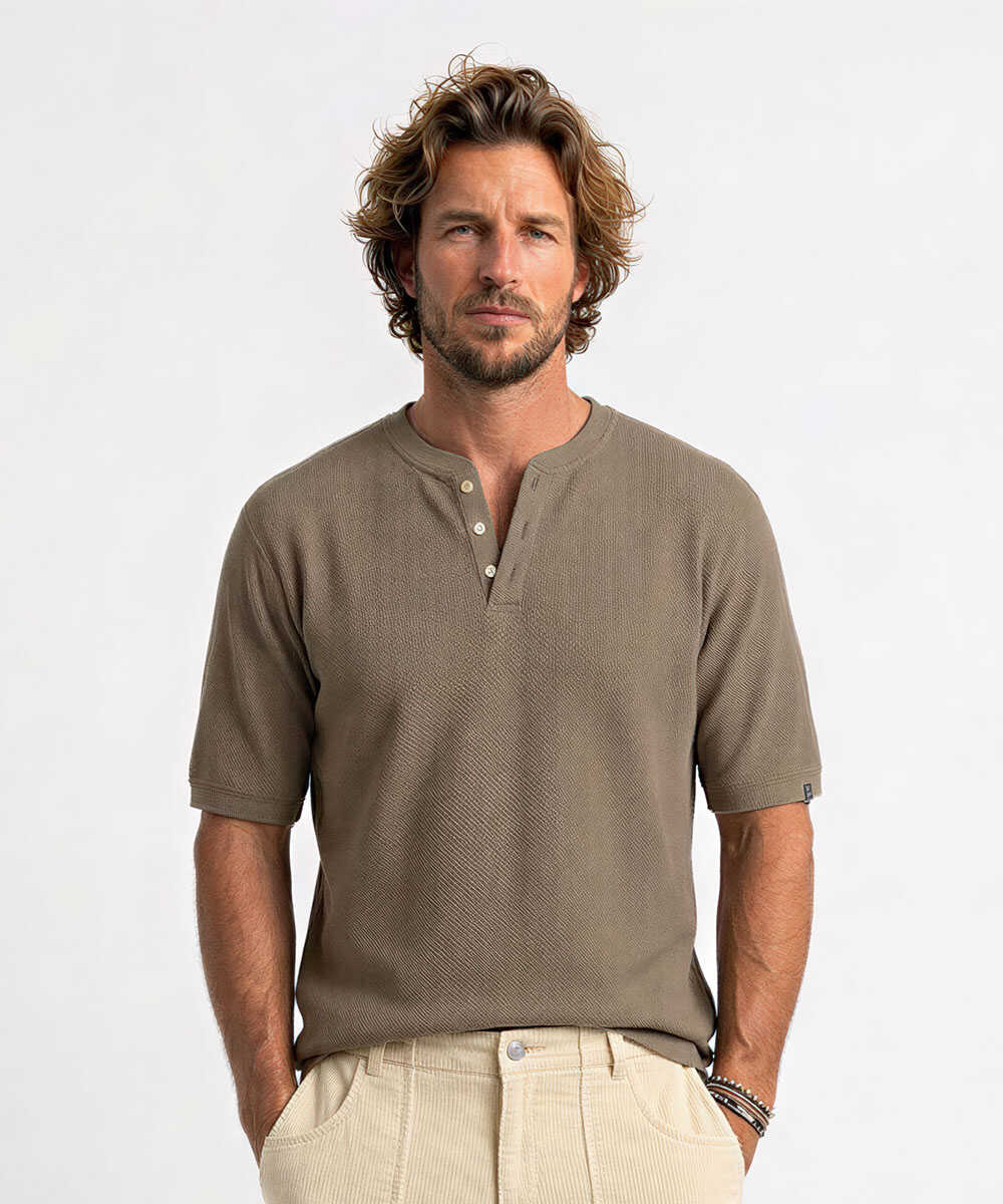 限定 ヘンリーネック ニットTシャツ