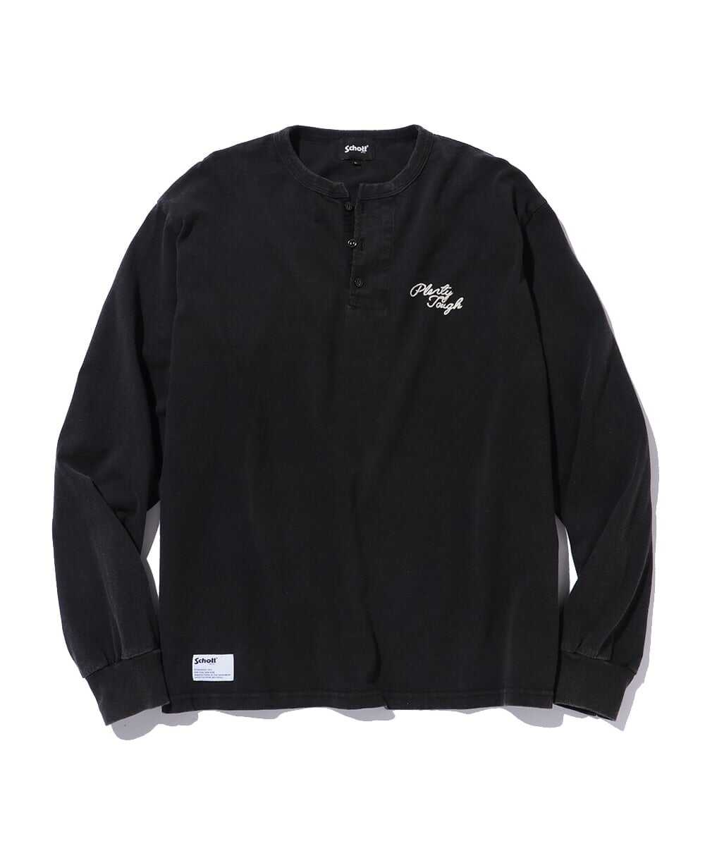 刺繍入り ヘンリーネックロンT