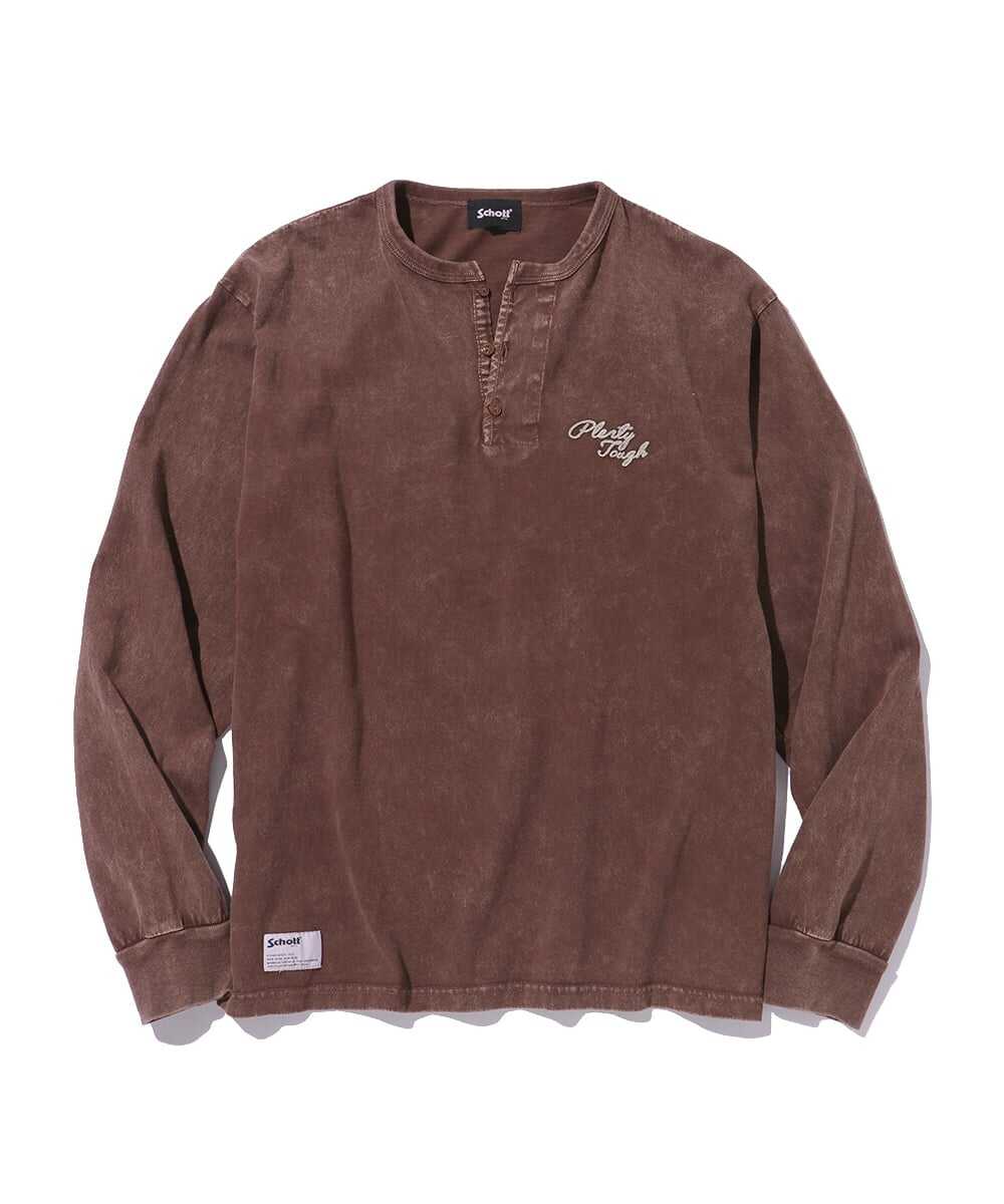 刺繍入り ヘンリーネックロンT