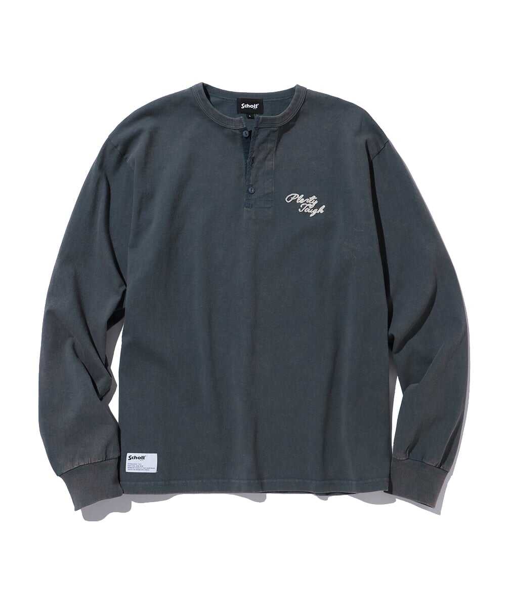 刺繍入り ヘンリーネックロンT