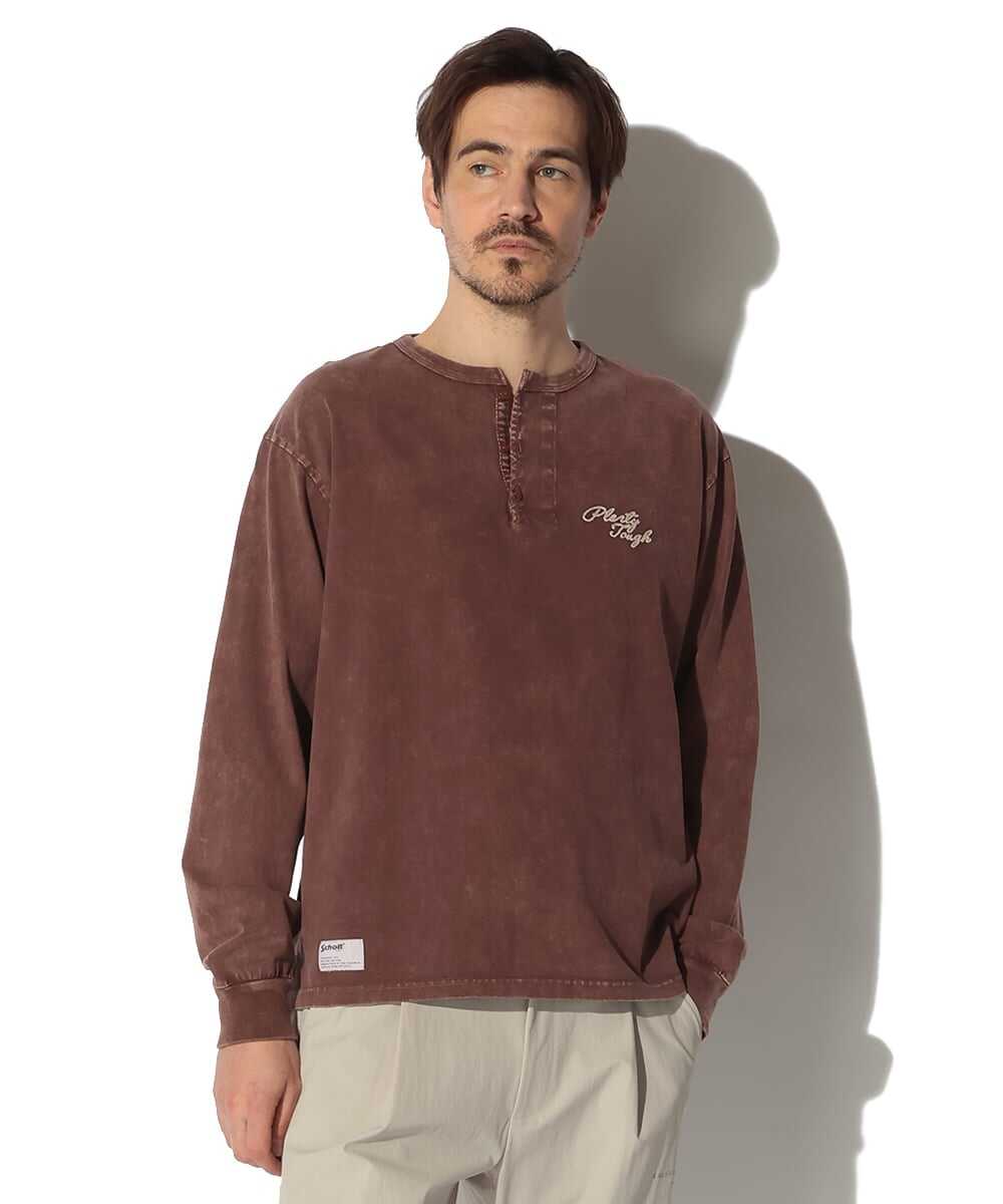 刺繍入り ヘンリーネックロンT