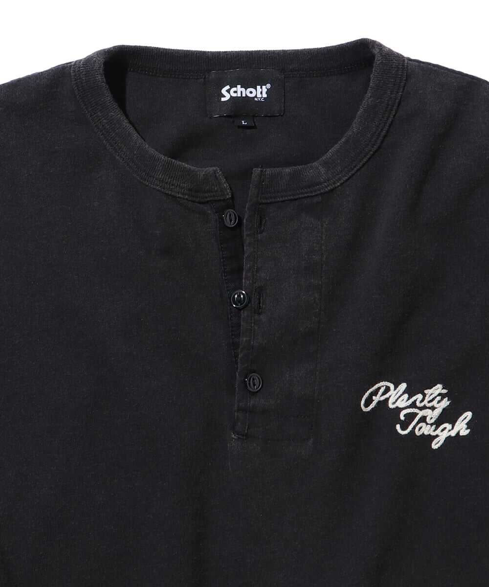 刺繍入り ヘンリーネックロンT