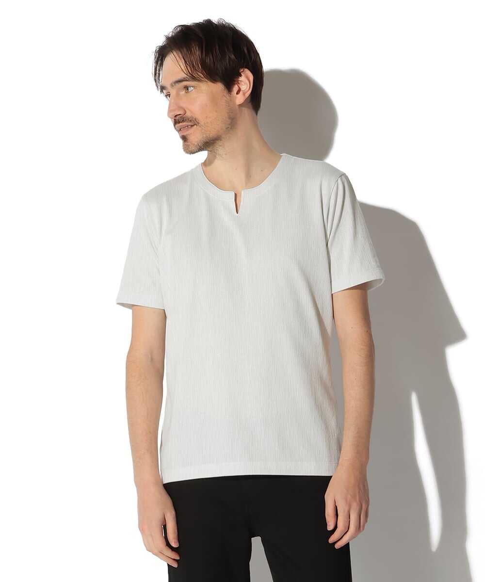 ランダムストライプ キーネックTシャツ