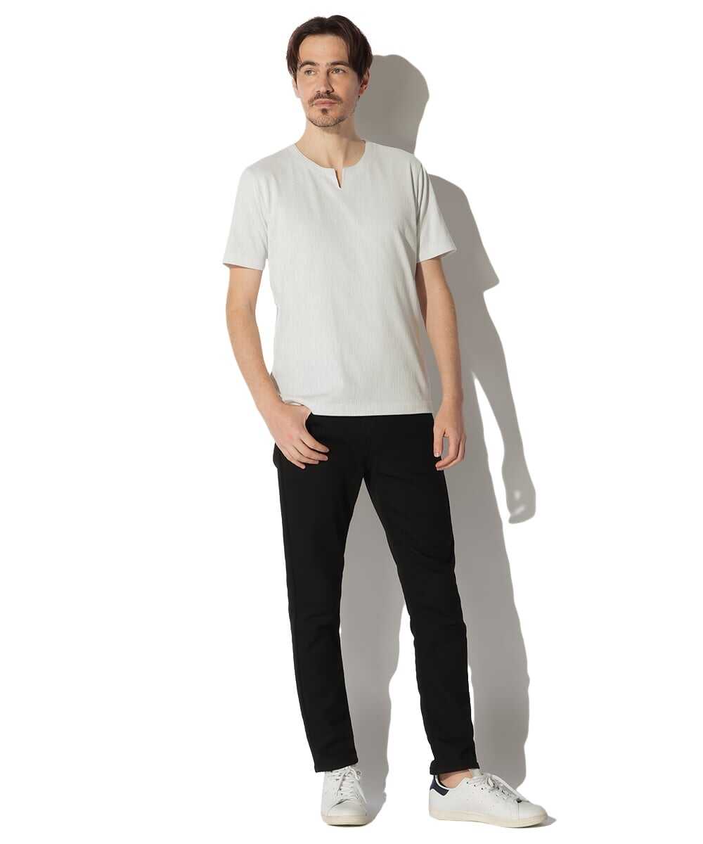 ランダムストライプ キーネックTシャツ