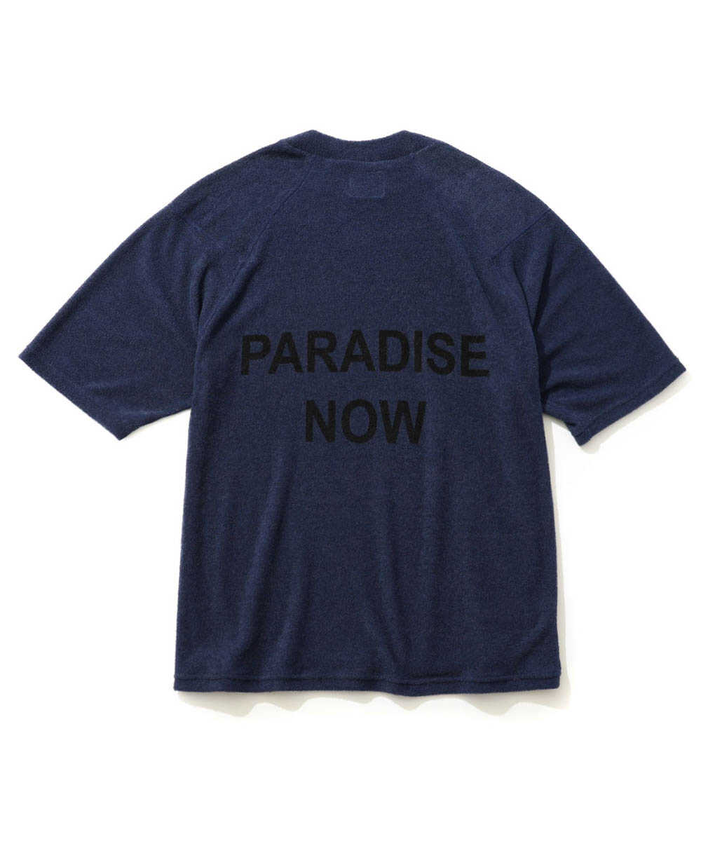 モックネック バックプリント パイルTシャツ