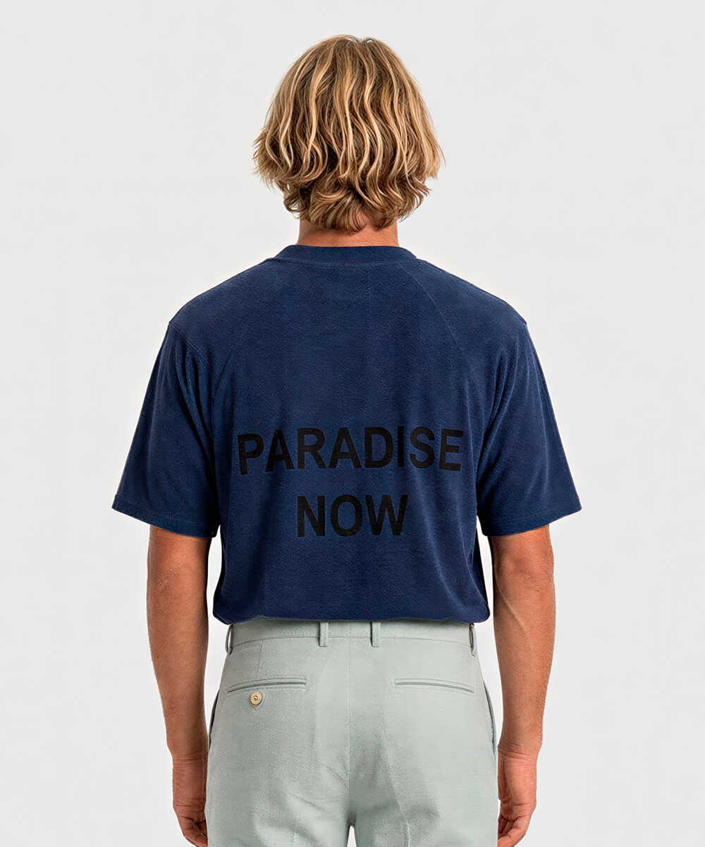 モックネック バックプリント パイルTシャツ