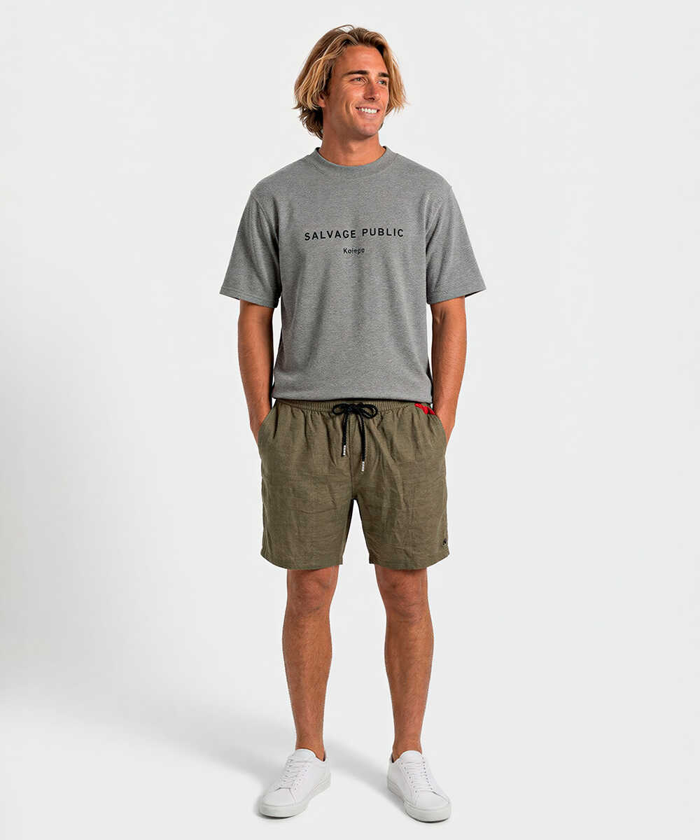 モックネック バックプリント パイルTシャツ