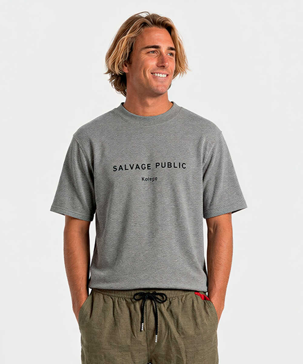 モックネック バックプリント パイルTシャツ