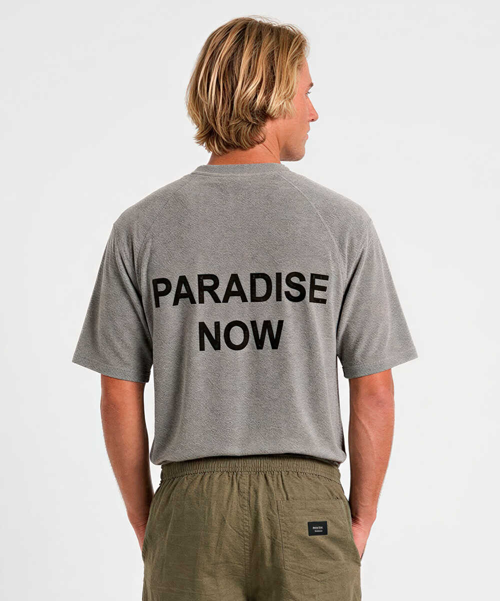 モックネック バックプリント パイルTシャツ