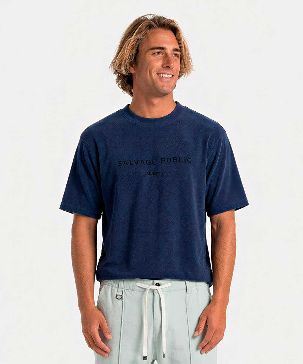 モックネック バックプリント パイルTシャツ