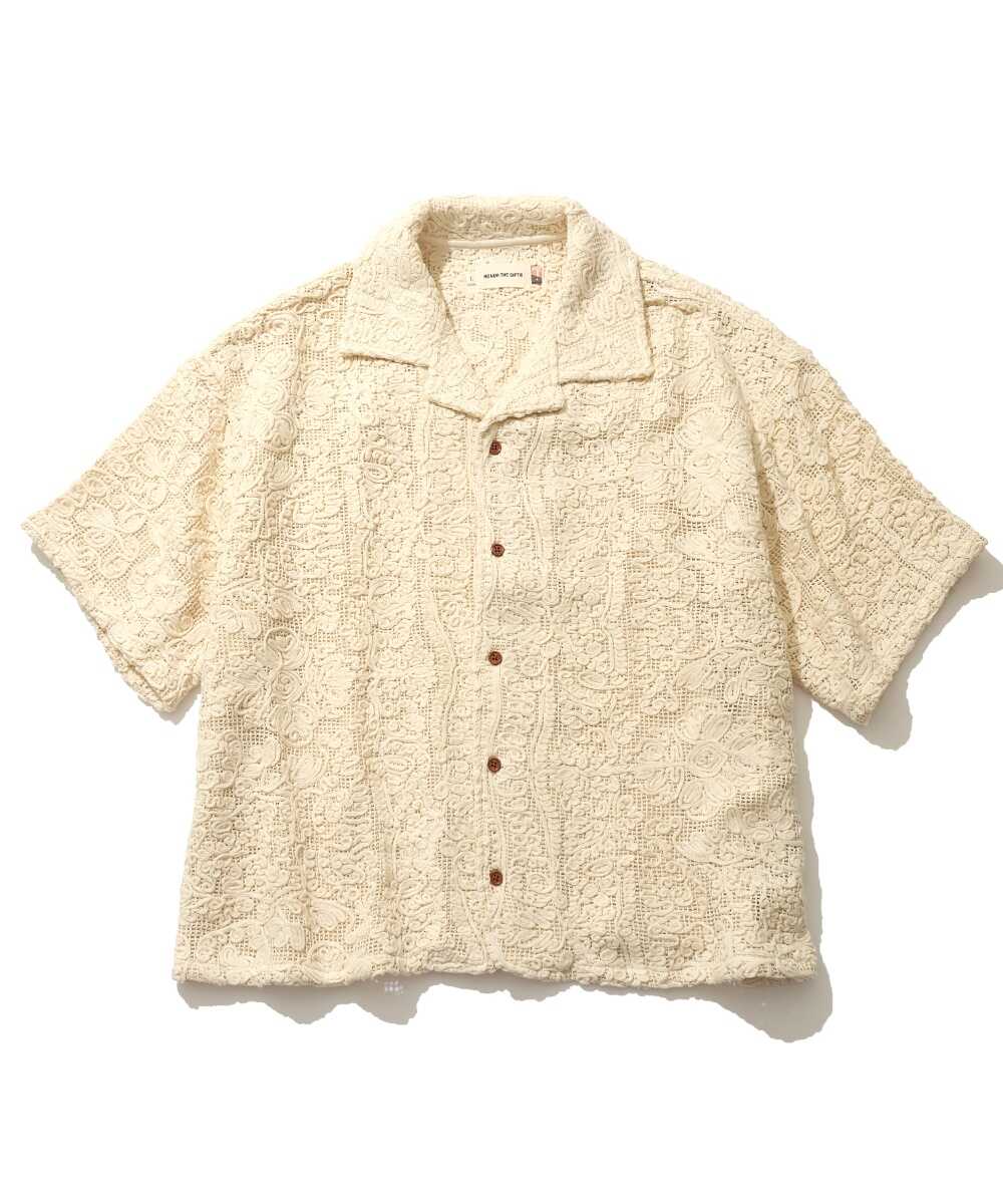 刺繍 開襟半袖シャツ