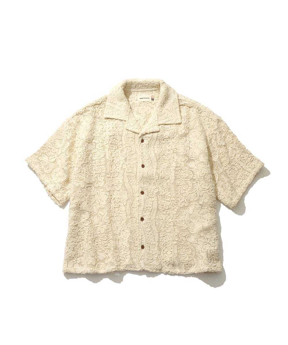刺繍 開襟半袖シャツ