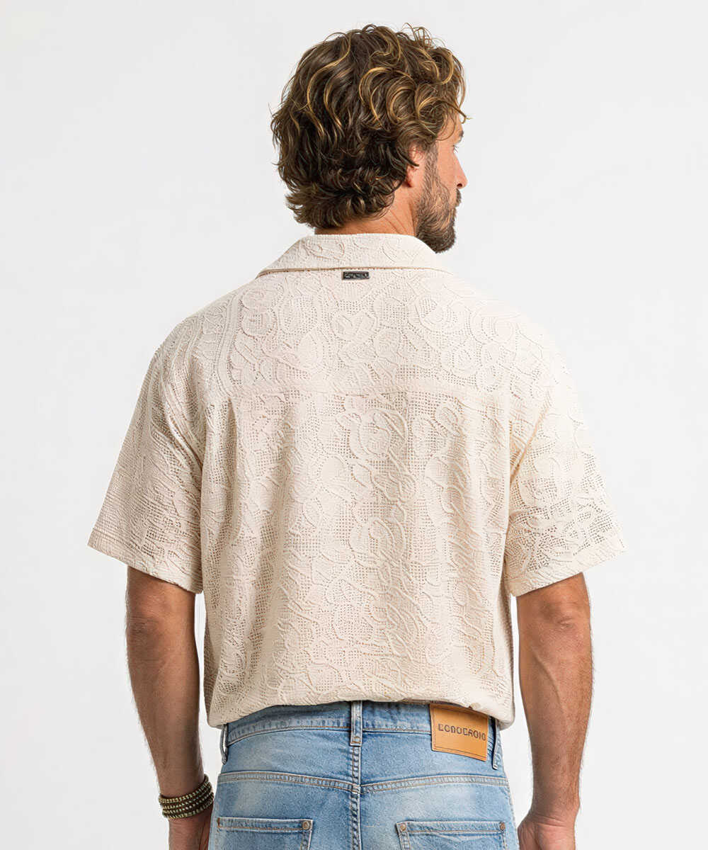 刺繍 開襟半袖シャツ