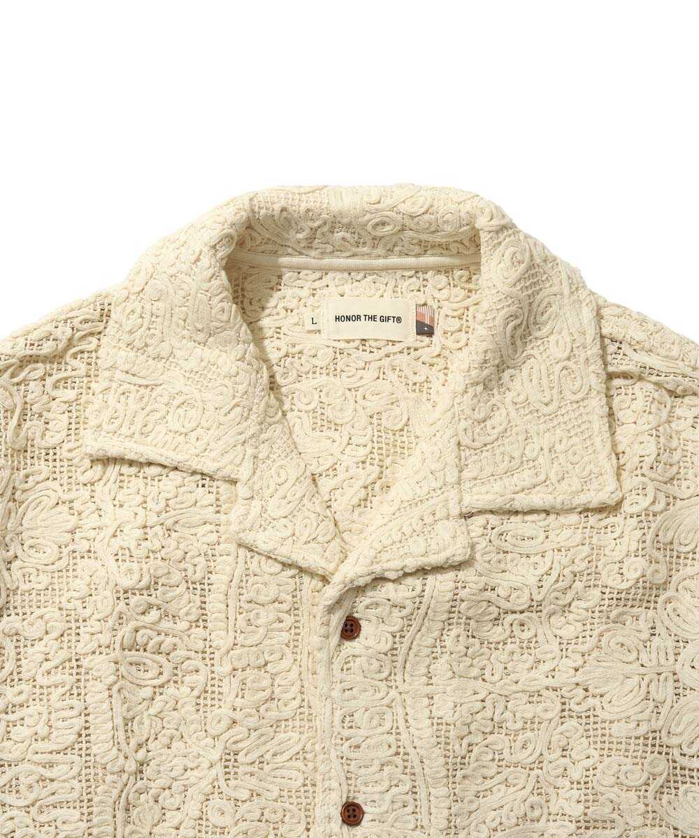 刺繍 開襟半袖シャツ